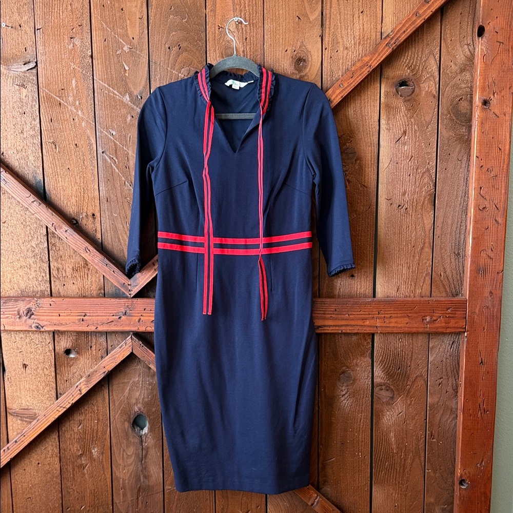 Boden Navy and Red Long Sleeve Dress